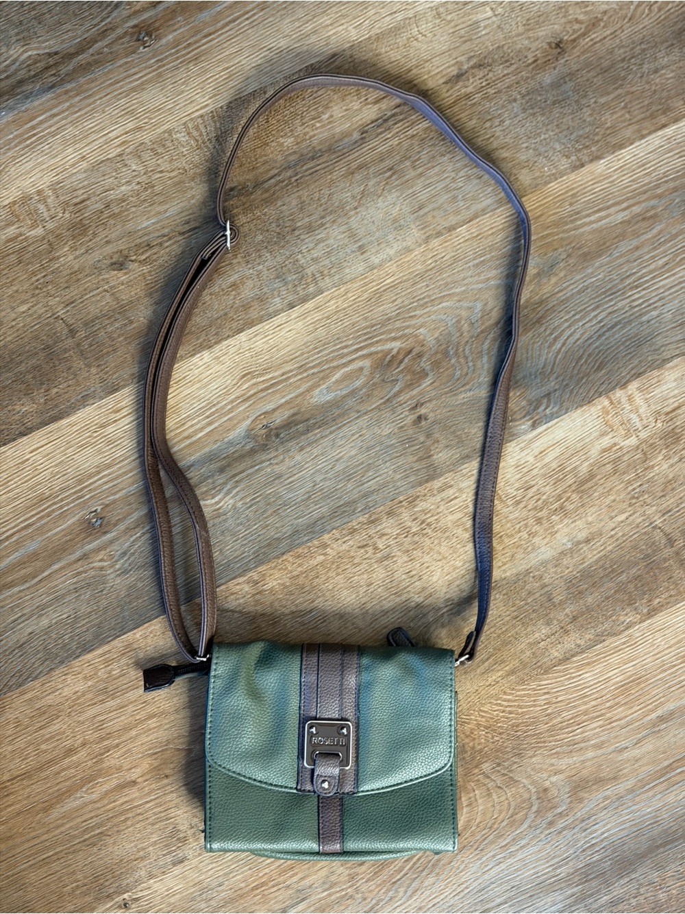 Rosetti Green and Brown Leather Messenger Crossbody